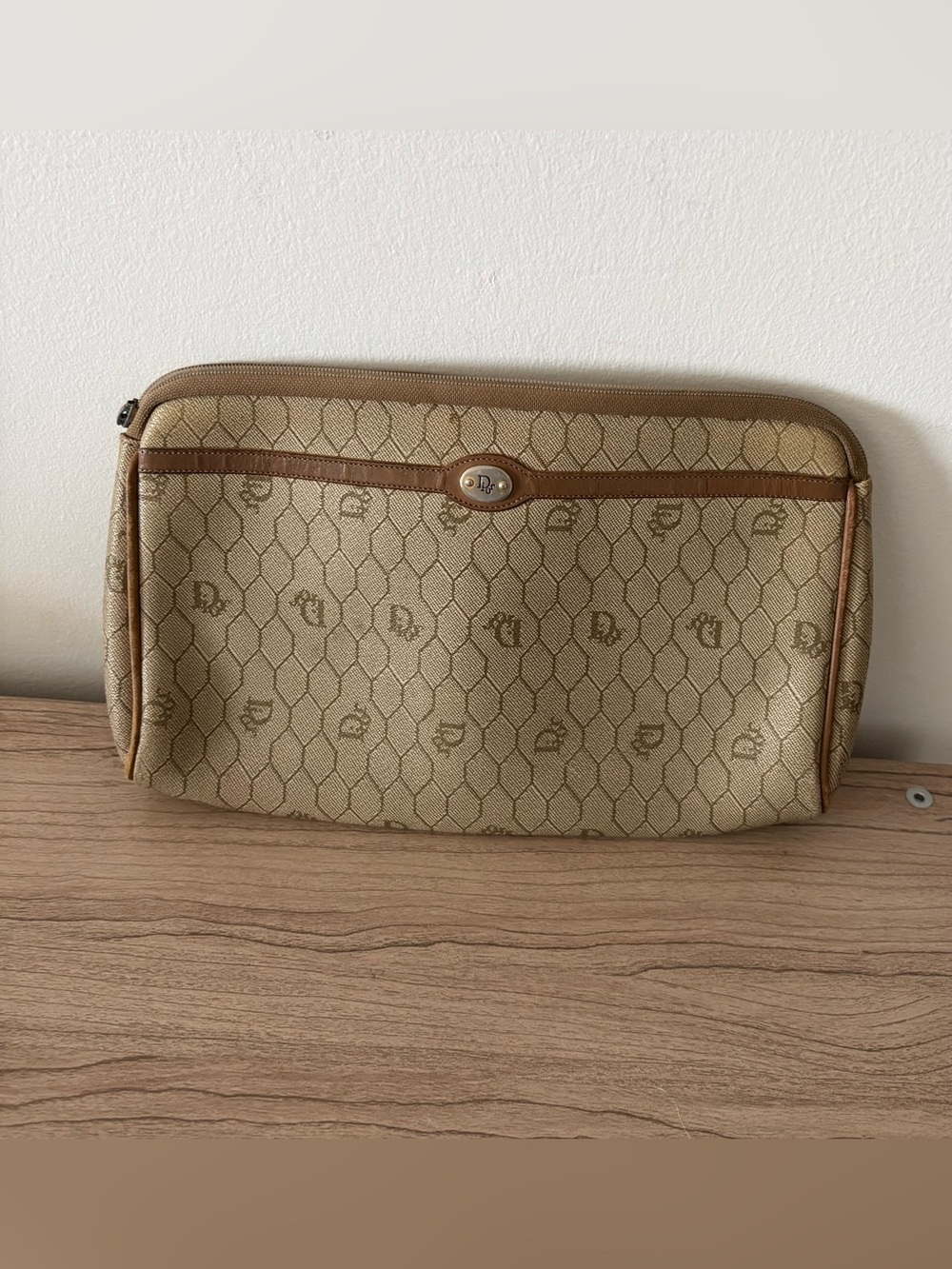Dior webbed Vintage Beige Brown Bag purse clutch